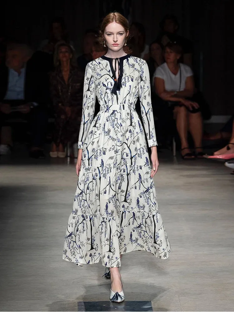 London Vintage Print Ruffles Dress