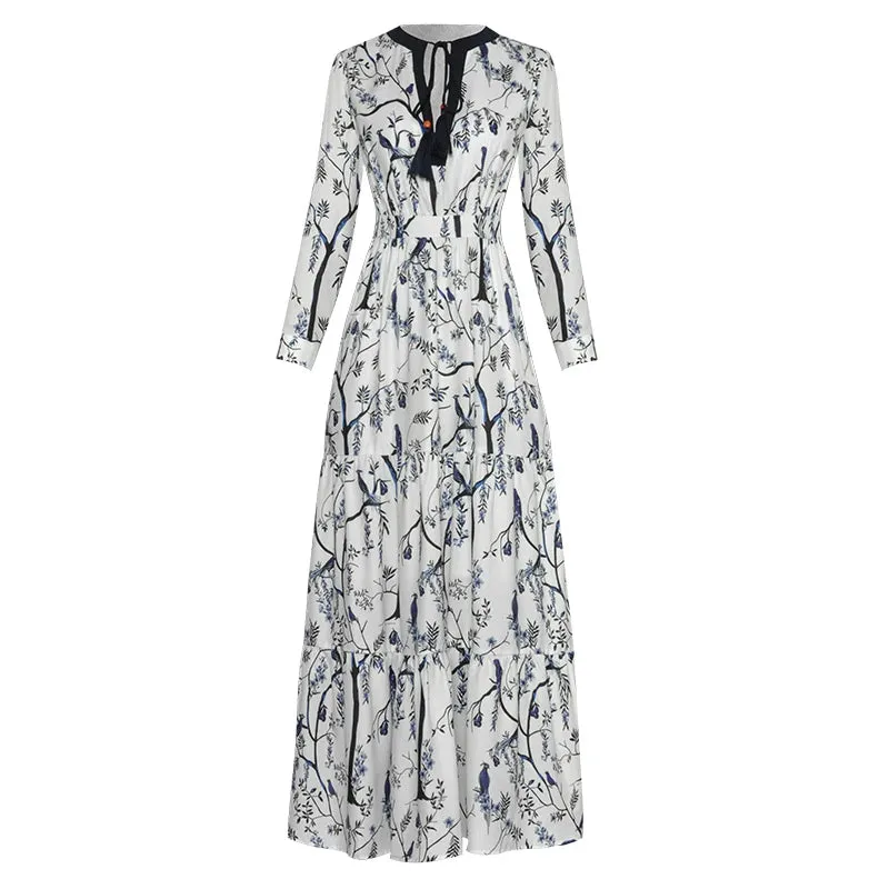 London Vintage Print Ruffles Dress