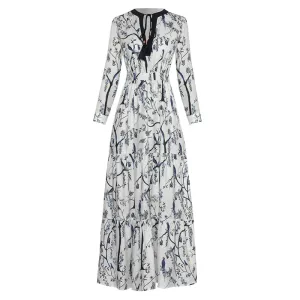 London Vintage Print Ruffles Dress