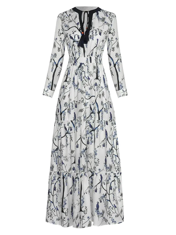 London Vintage Print Ruffles Dress