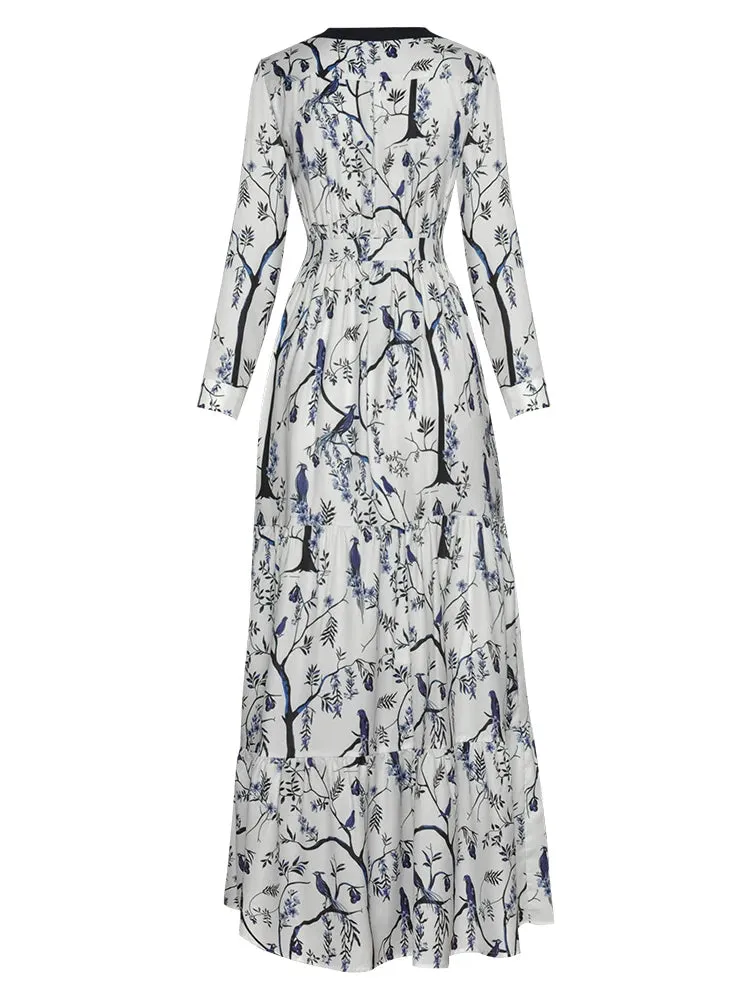 London Vintage Print Ruffles Dress