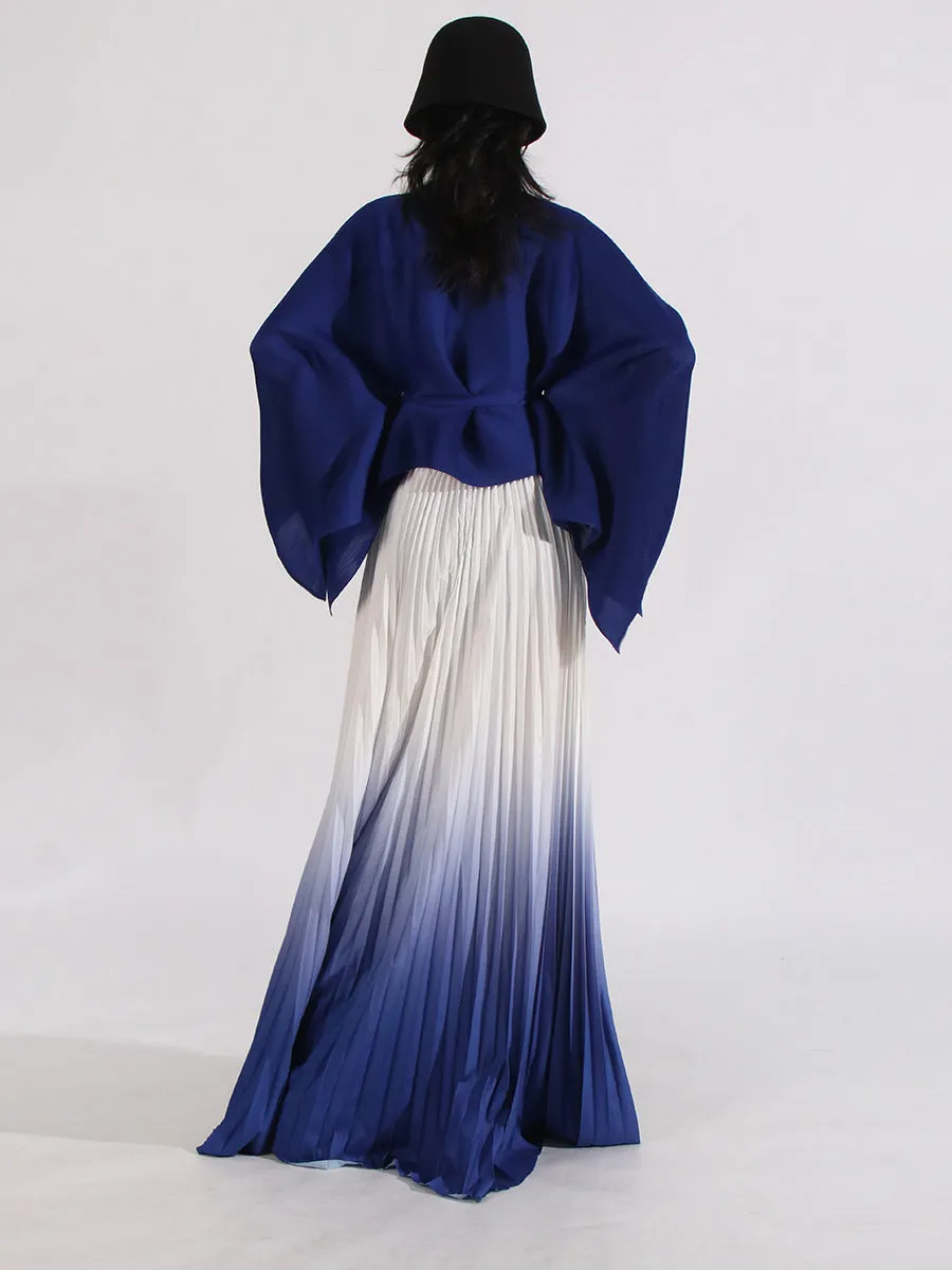 Long Cloak Sleeves Coat Pleated Skirt Vintage Two Piece Set