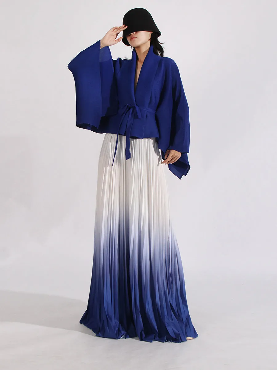 Long Cloak Sleeves Coat Pleated Skirt Vintage Two Piece Set
