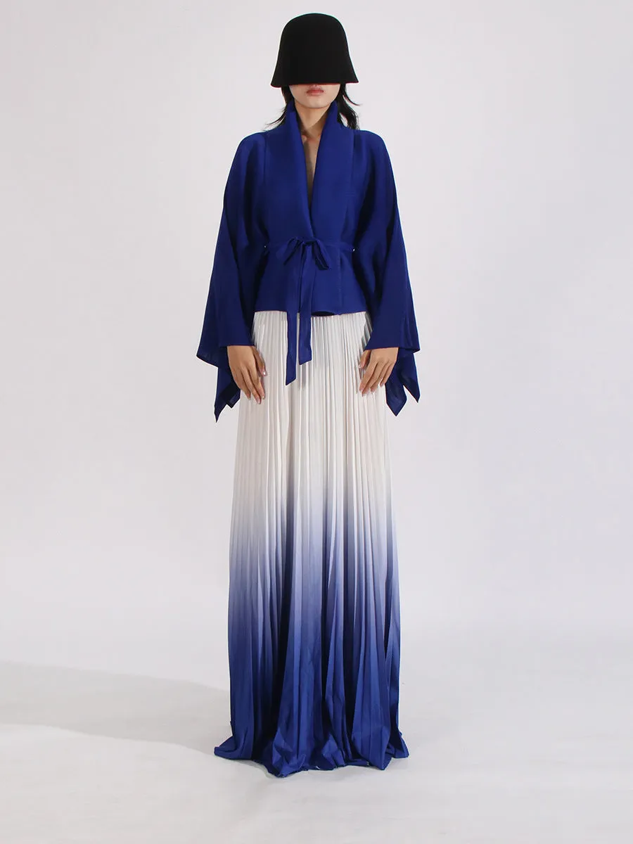 Long Cloak Sleeves Coat Pleated Skirt Vintage Two Piece Set
