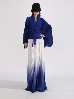 Long Cloak Sleeves Coat Pleated Skirt Vintage Two Piece Set