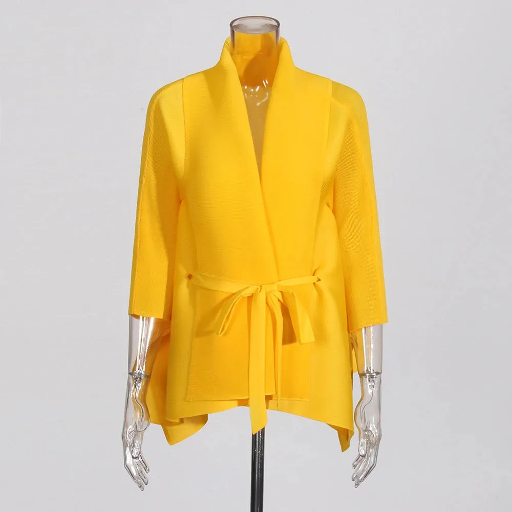 Long Cloak Sleeves Coat Pleated Skirt Vintage Two Piece Set