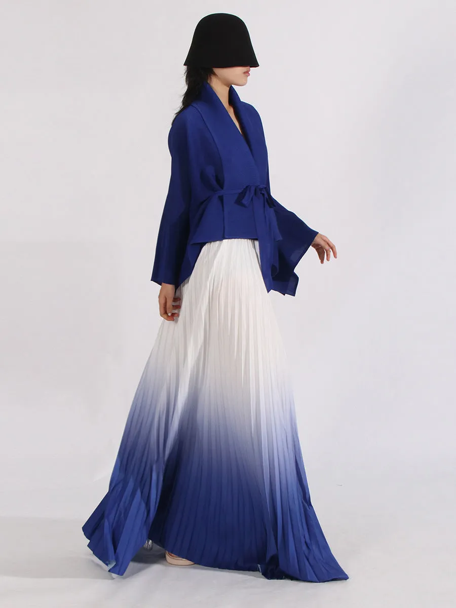 Long Cloak Sleeves Coat Pleated Skirt Vintage Two Piece Set