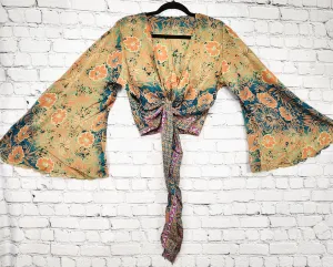 Long Sleeve boho Top/Bell Sleeve Crop Top/Tie front bell sleeve top/festival crop top/front tie front or back crop/Beach top/ hippie tops
