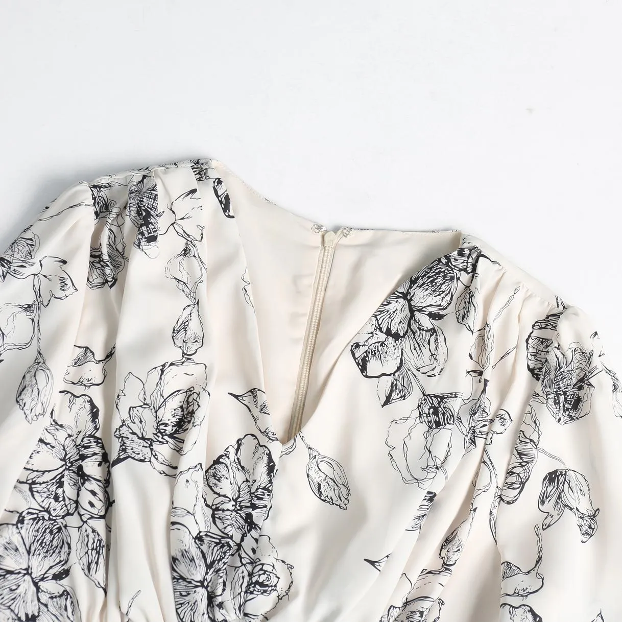 Long Sleeve Satin Dress in a Full Floral Print