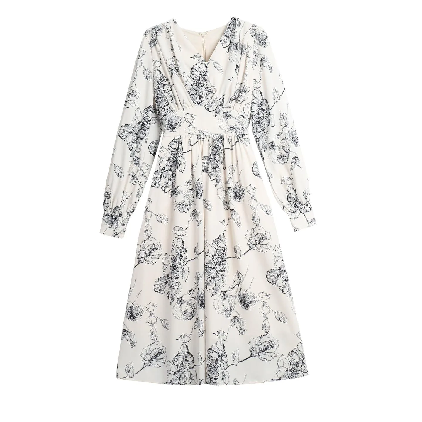 Long Sleeve Satin Dress in a Full Floral Print