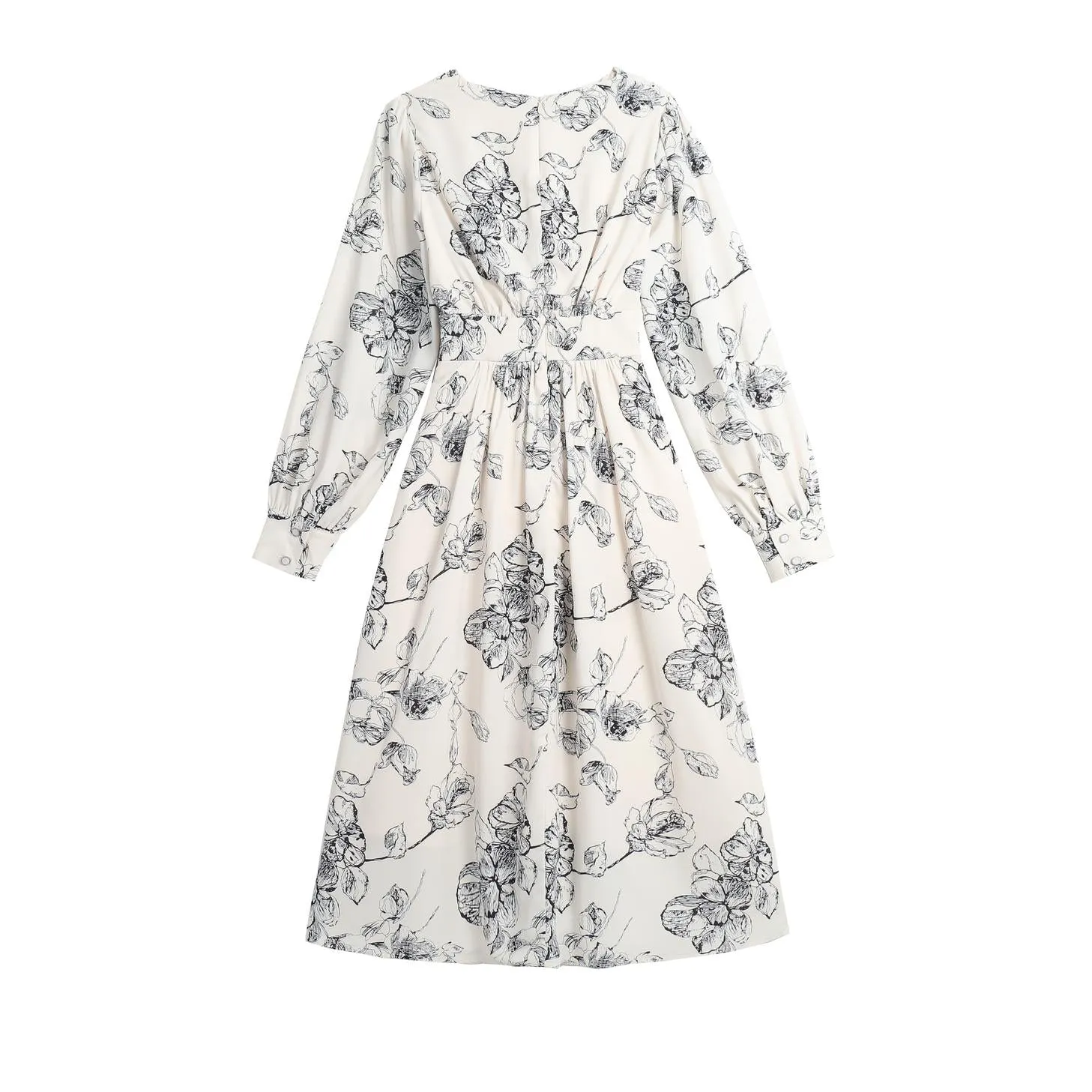 Long Sleeve Satin Dress in a Full Floral Print