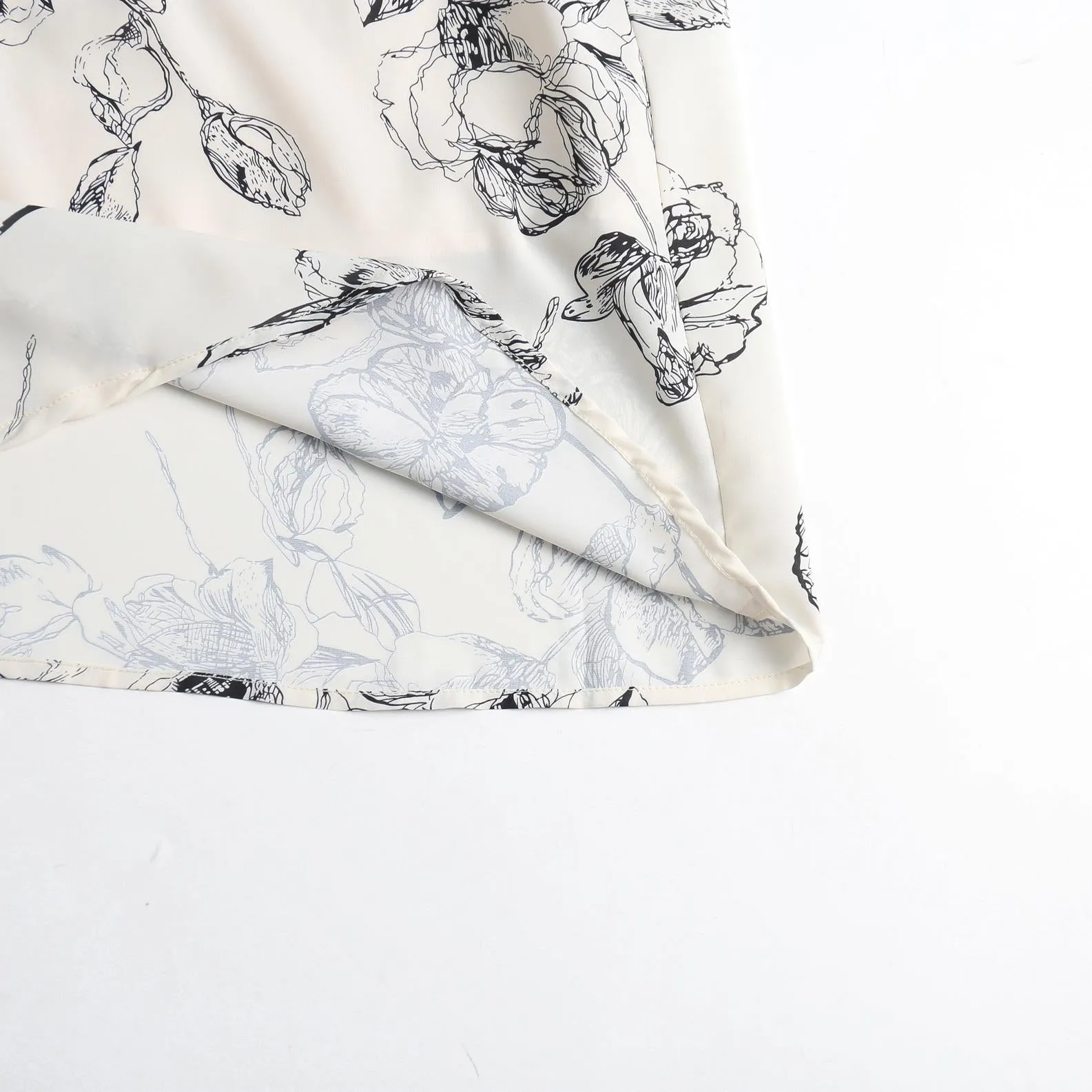 Long Sleeve Satin Dress in a Full Floral Print
