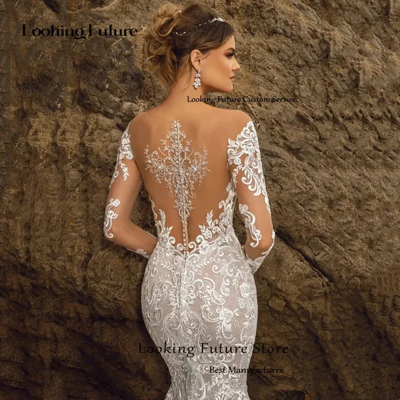 Long Sleeve Wedding Dress Lace Appliques Bridal Gowns