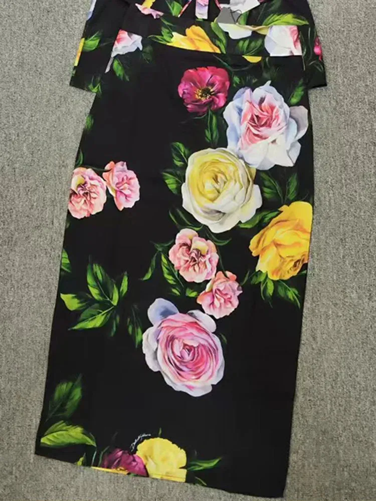 Luxury Spring New two-piece Printed Shirt top high waist slim Skirt