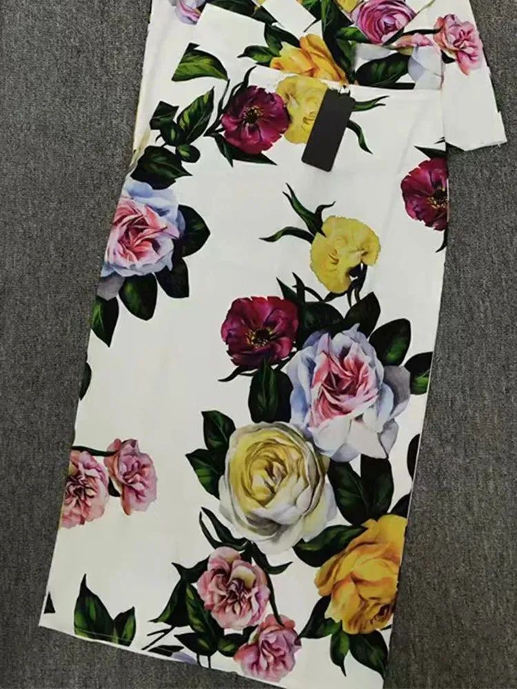 Luxury Spring New two-piece Printed Shirt top high waist slim Skirt