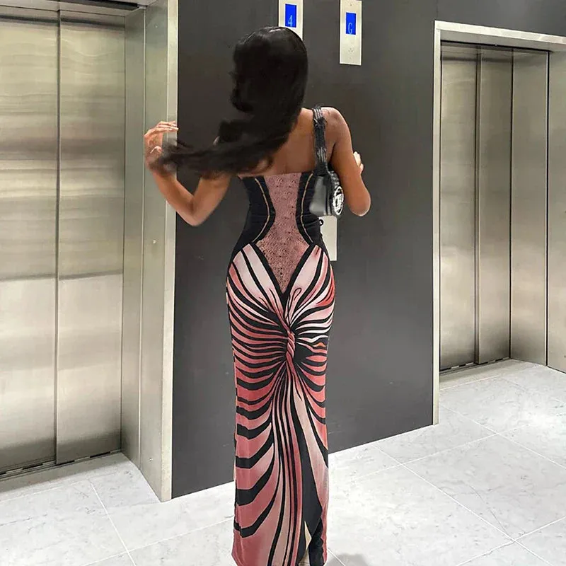 LVSANW BUILDINGB Women'S Vintage Butterfly Oil Painting Printed Dresses Wrap Strapless High Split Dresses Prom Casual Dresses