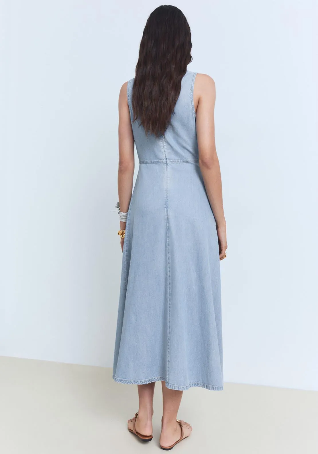 Lyocell V-Neck Midi Dress - Open Blue