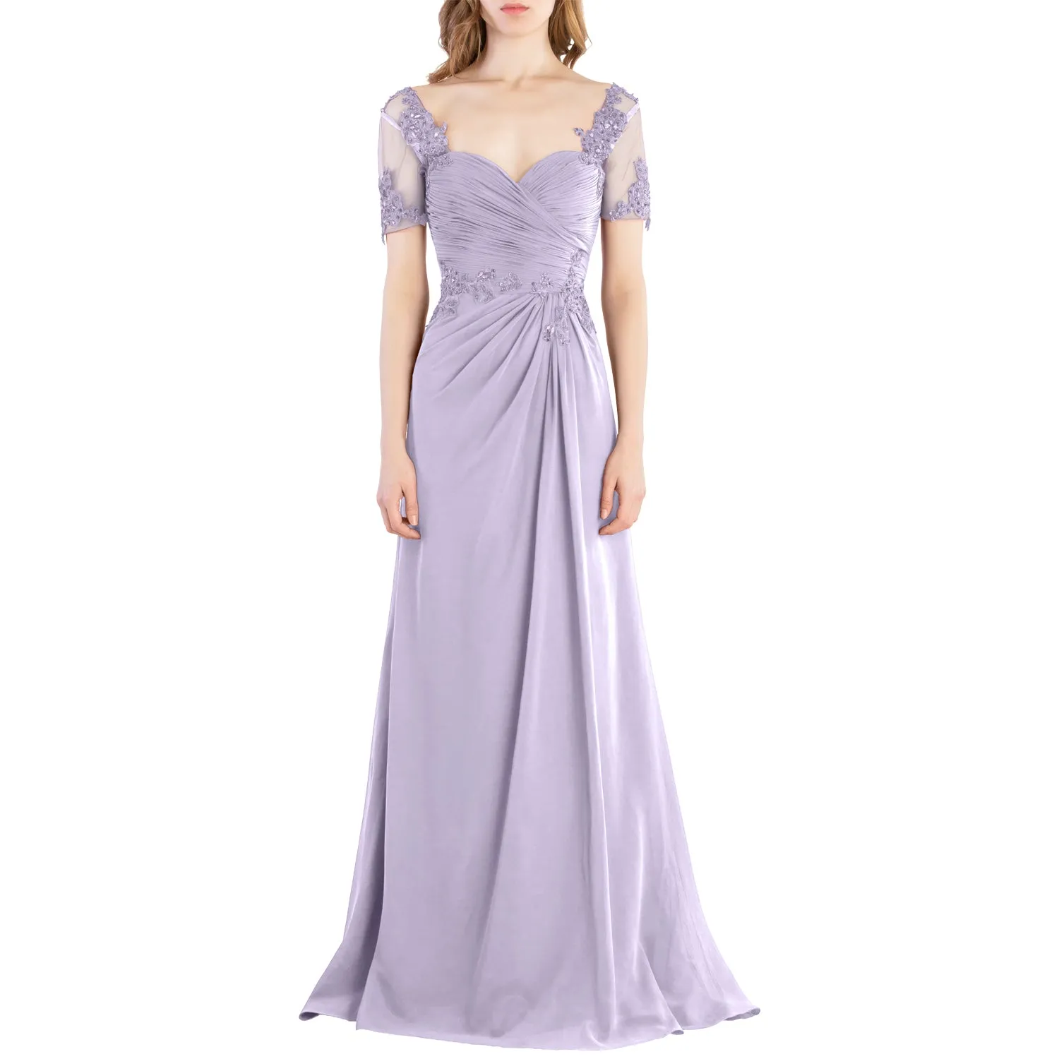MACloth Women Vintage Short Sleeves Long Wedding Mother Bride Bridesmaid Dresses