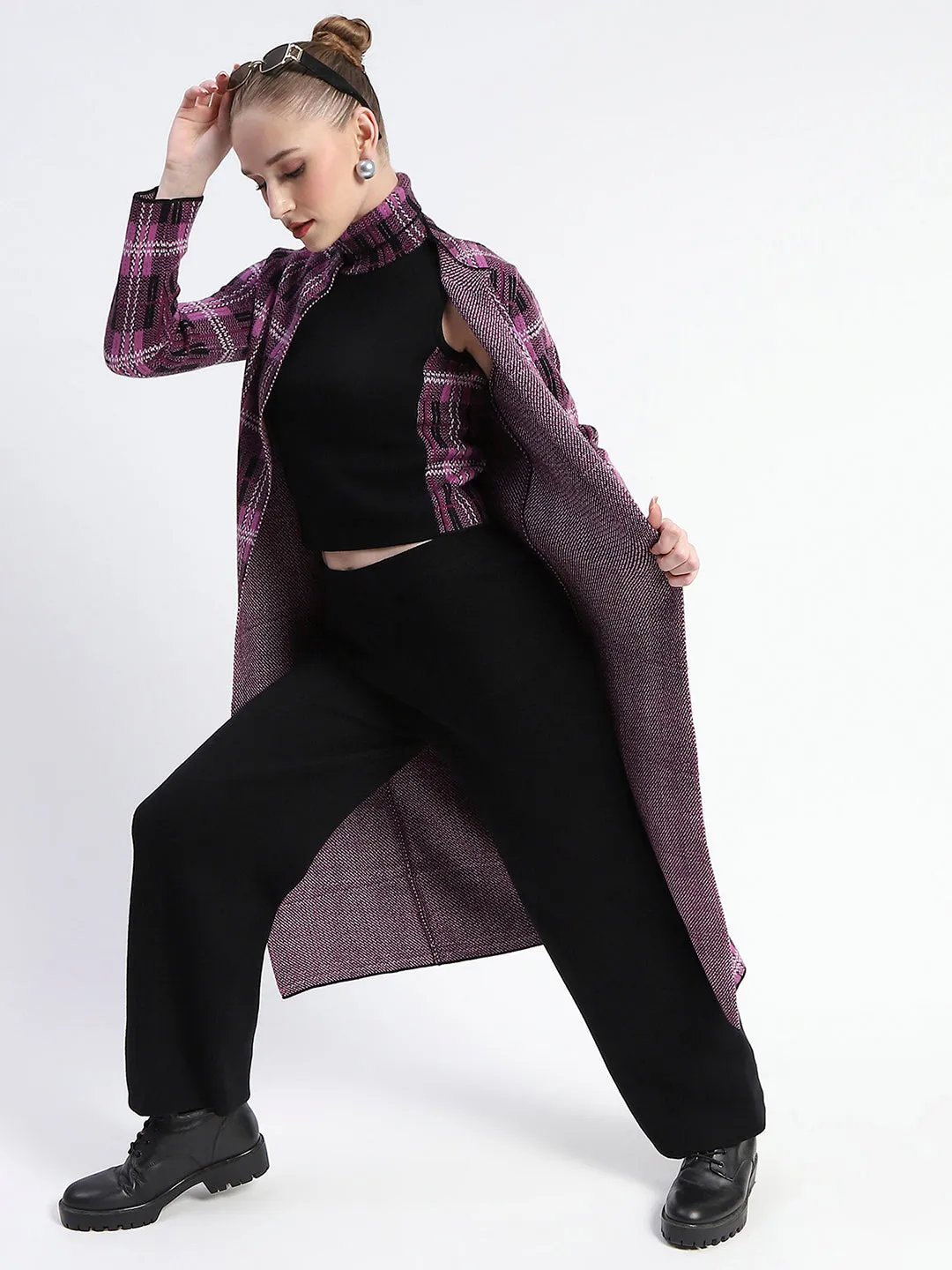 Madame Mauve Geometric Print Shrug with Sleeveless Top and Bottom Co-ord Set