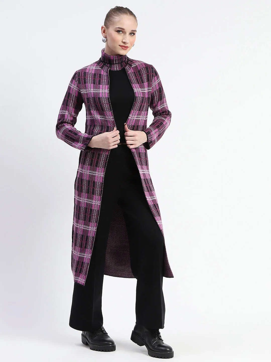 Madame Mauve Geometric Print Shrug with Sleeveless Top and Bottom Co-ord Set