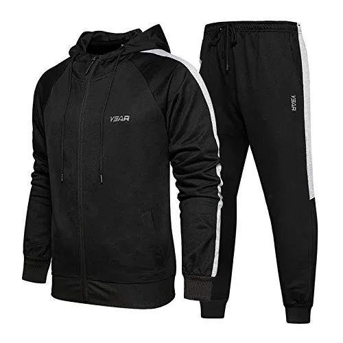 MANLUODANNI Mens Casual Tracksuit Long Sleeve Full-Zip Running Jogging Sports Jacket and Pants, Black-M