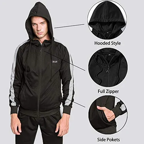 MANLUODANNI Mens Casual Tracksuit Long Sleeve Full-Zip Running Jogging Sports Jacket and Pants, Black-M