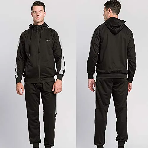 MANLUODANNI Mens Casual Tracksuit Long Sleeve Full-Zip Running Jogging Sports Jacket and Pants, Black-M