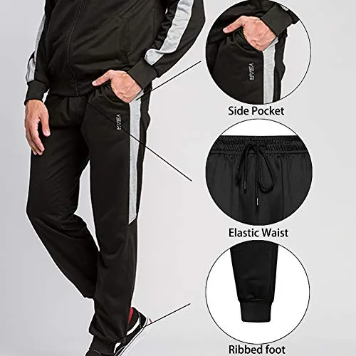 MANLUODANNI Mens Casual Tracksuit Long Sleeve Full-Zip Running Jogging Sports Jacket and Pants, Black-M