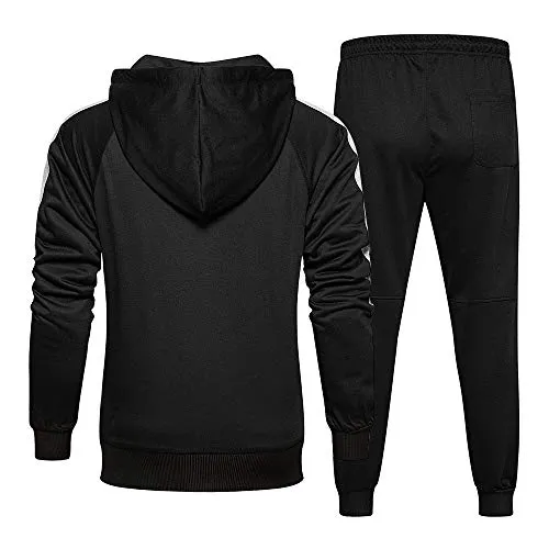 MANLUODANNI Mens Casual Tracksuit Long Sleeve Full-Zip Running Jogging Sports Jacket and Pants, Black-M
