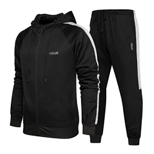 MANLUODANNI Mens Casual Tracksuit Long Sleeve Full-Zip Running Jogging Sports Jacket and Pants, Black-M