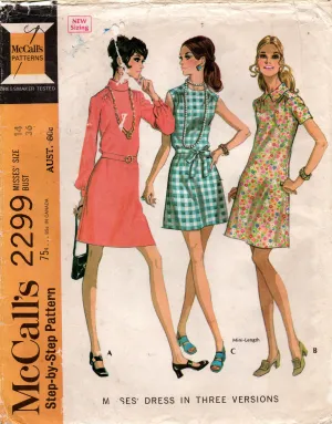 McCall's 2299 Womens Gathered Shoulder Dress 1970s Vintage Sewing Pattern Size 14 Bust 36 inches UNCUT Factory Folded