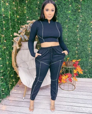 MEDIUM LEFT! Two-Piece Piping Crop Top Set!