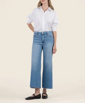 Meg Deference High Rise Fab Ab Wide Leg Raw Hem Jean