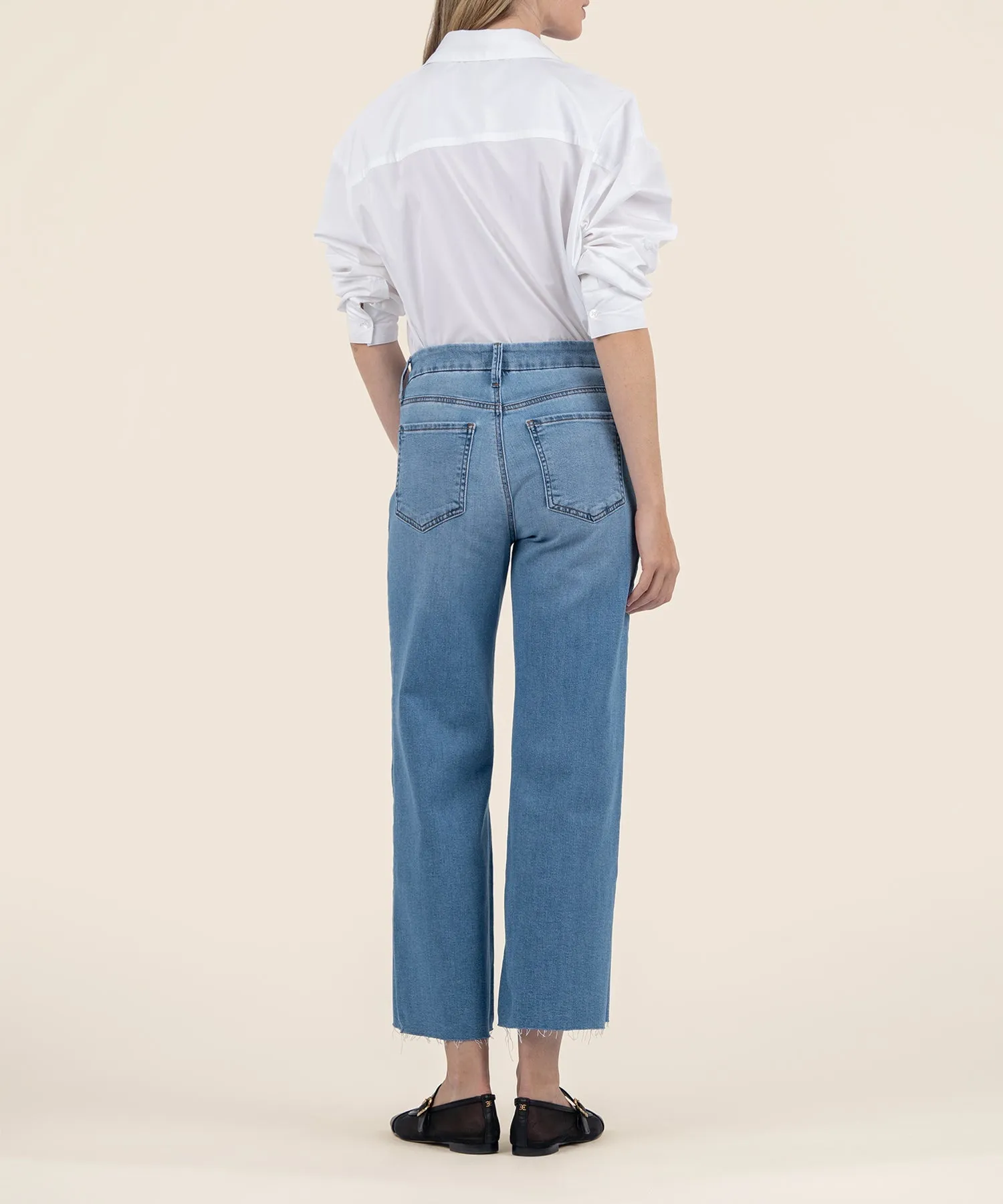 Meg Deference High Rise Fab Ab Wide Leg Raw Hem Jean