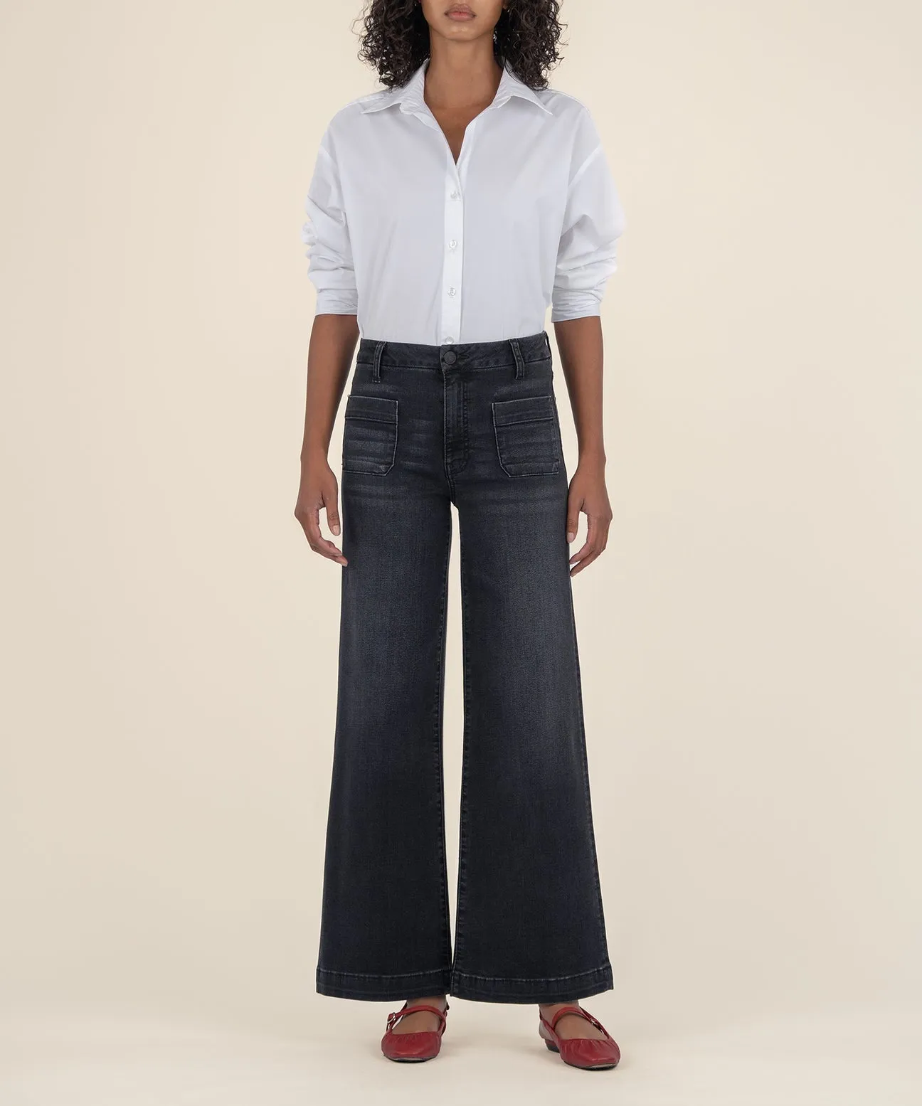 Meg High Rise Tactful Wide Leg Patch Pocket Jean