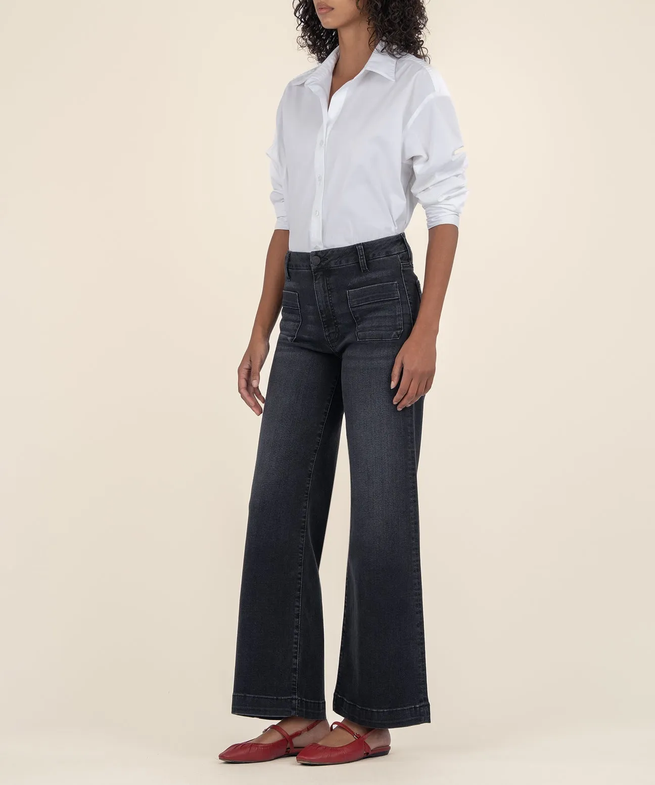 Meg High Rise Tactful Wide Leg Patch Pocket Jean