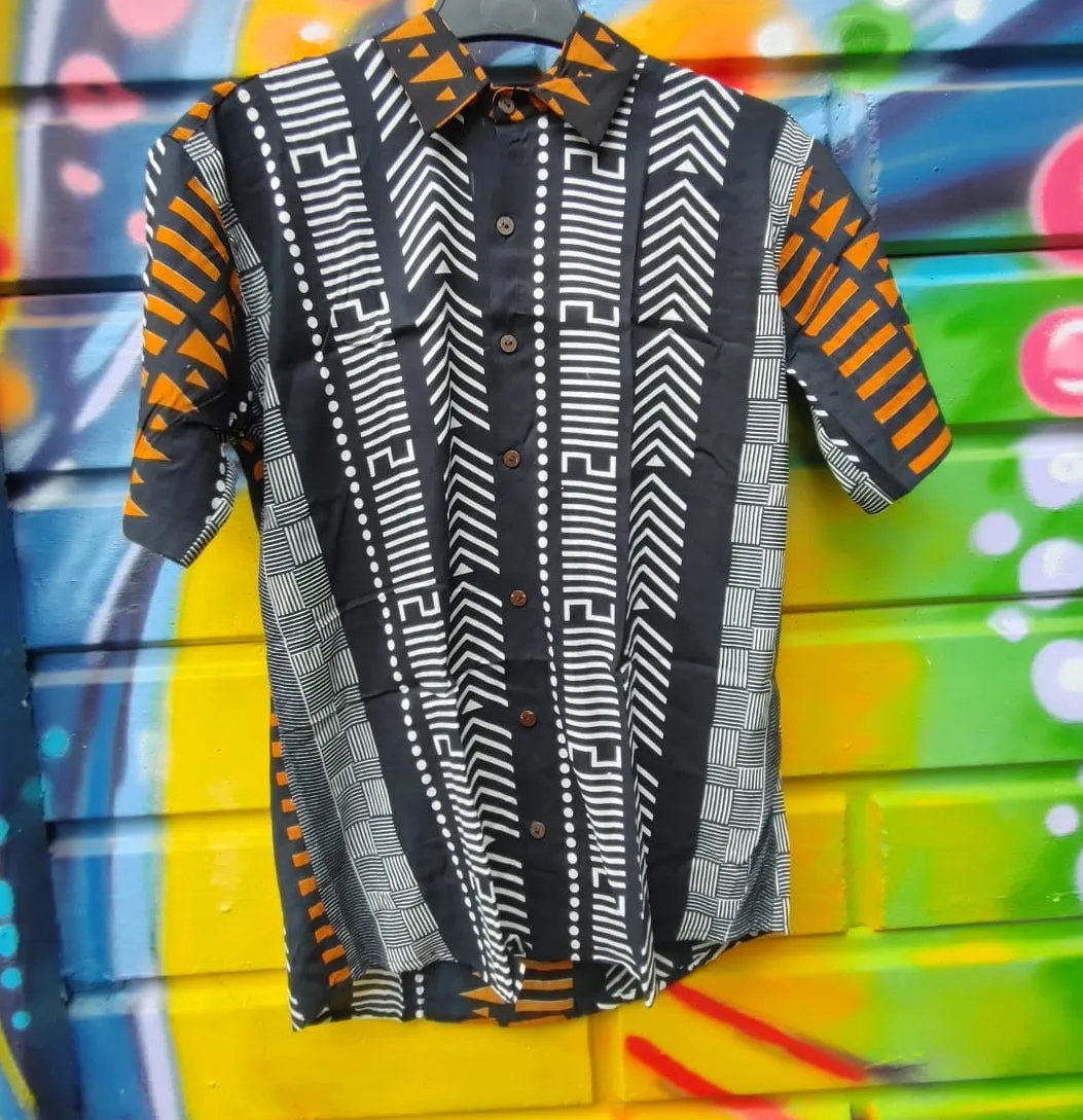 Mens Geometric Print Shirts - Burnt Embers