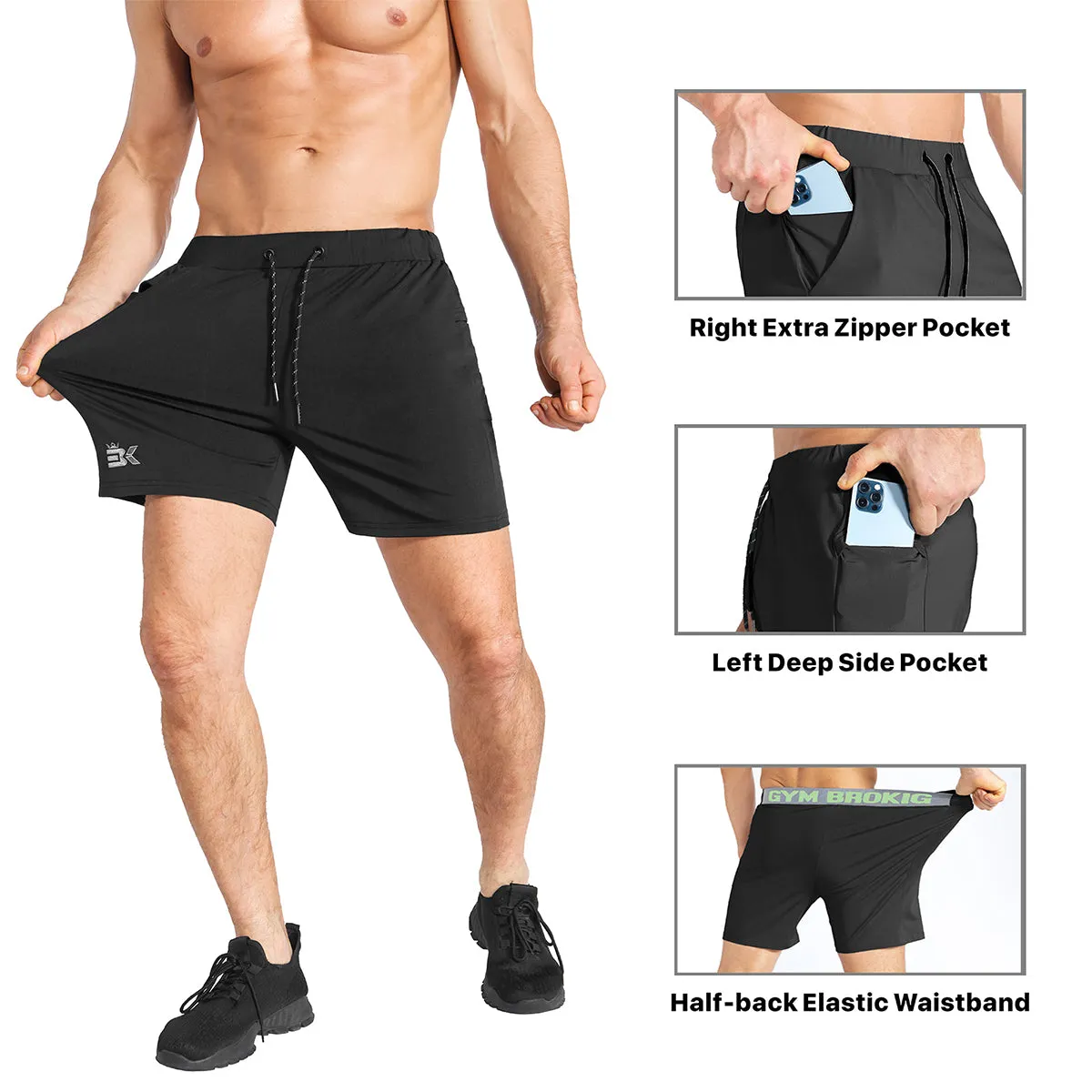 Mens Lightweight Running Workout Shorts w/ Pockets