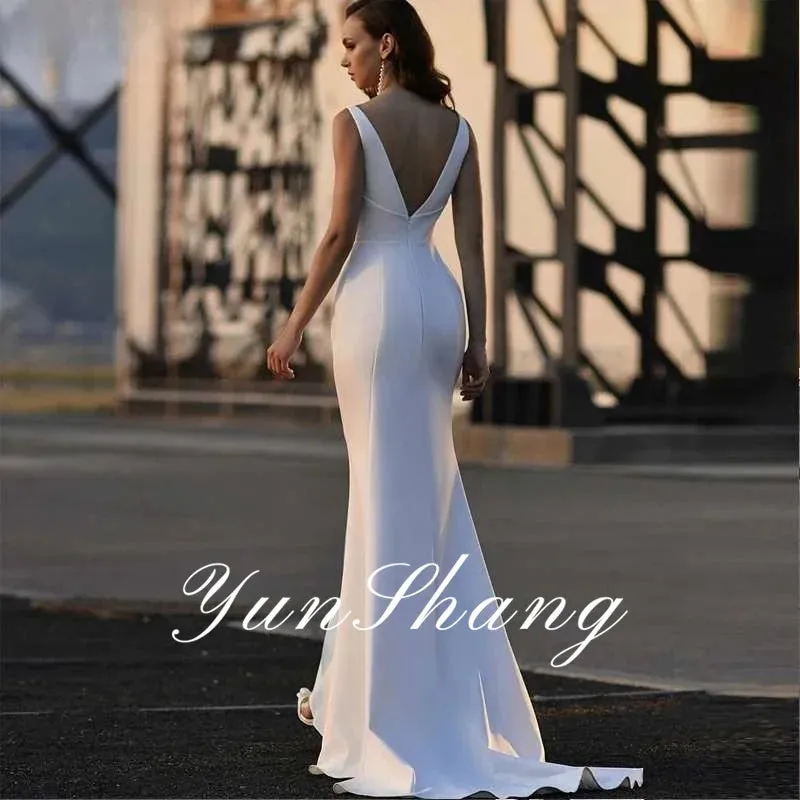 Mermaid Wedding Dresses Women Open Back V-Neck