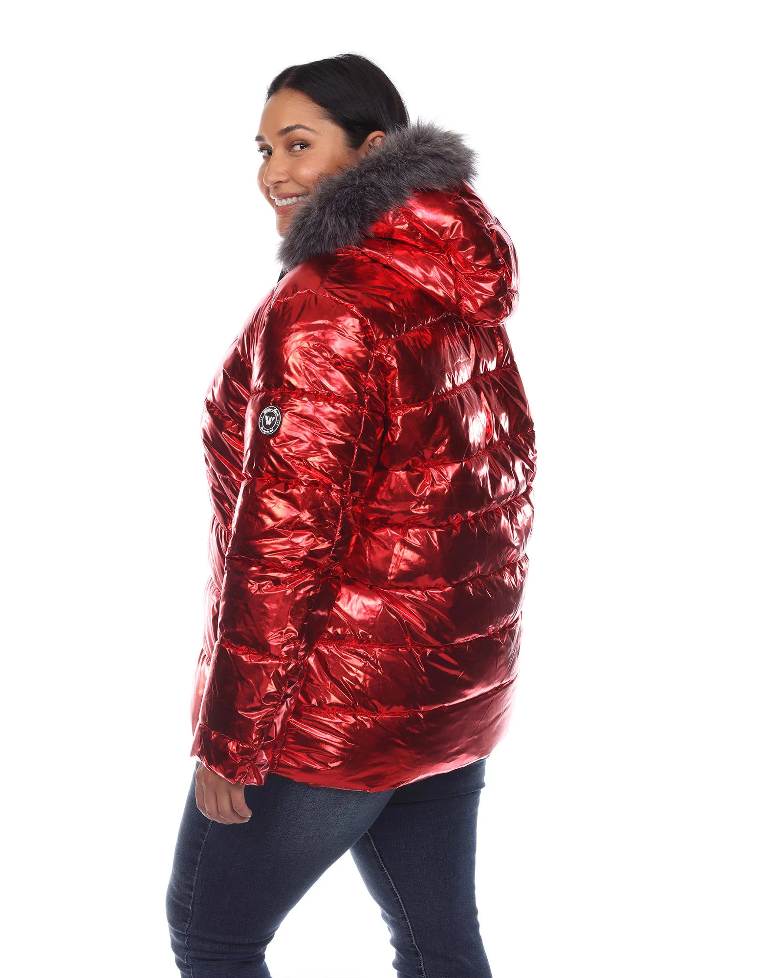 Metallic Puffer Coat with Hoodie | Red