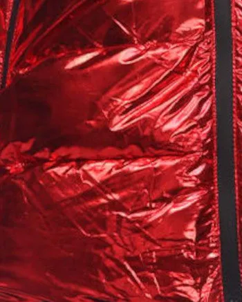 Metallic Puffer Coat with Hoodie | Red