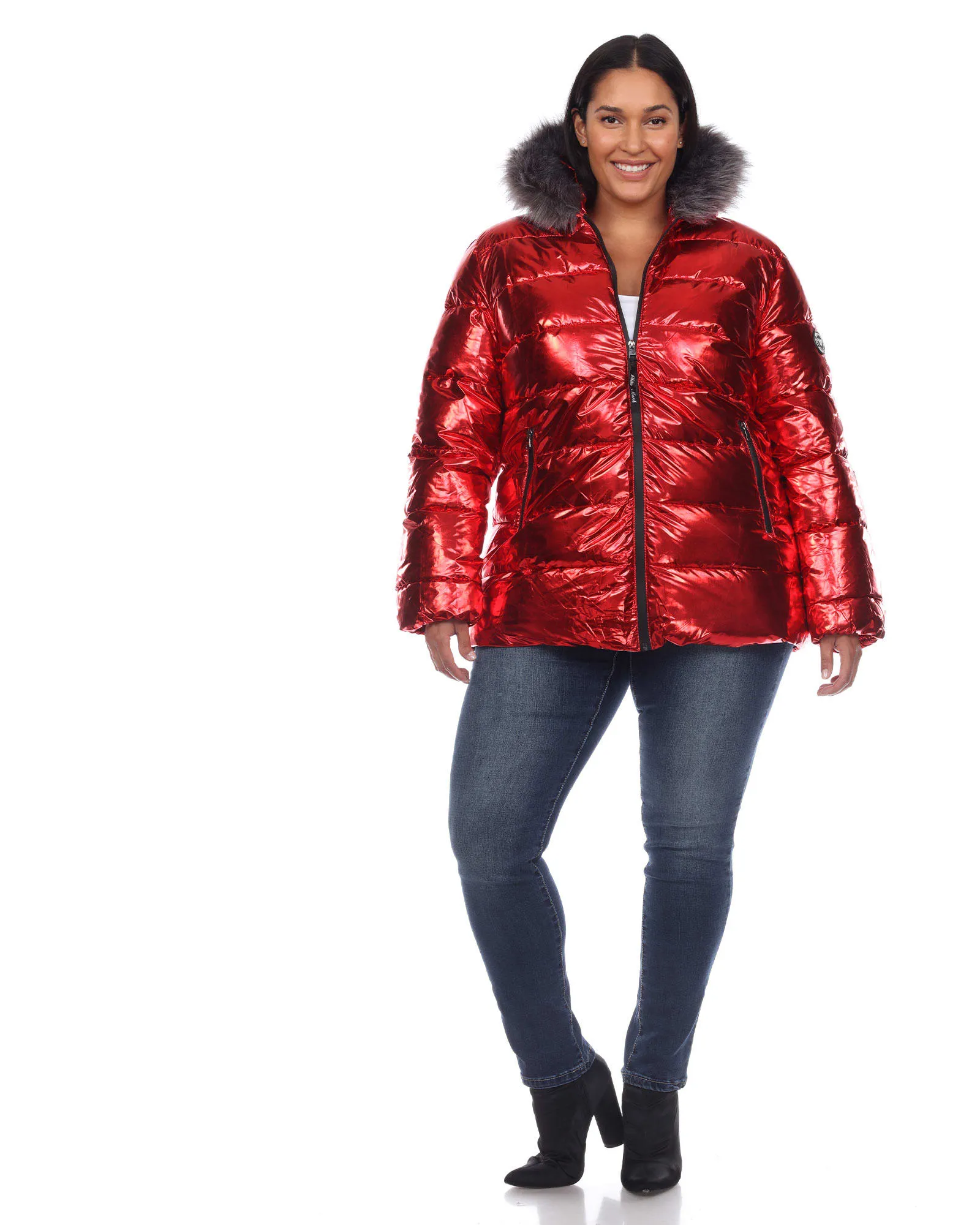 Metallic Puffer Coat with Hoodie | Red