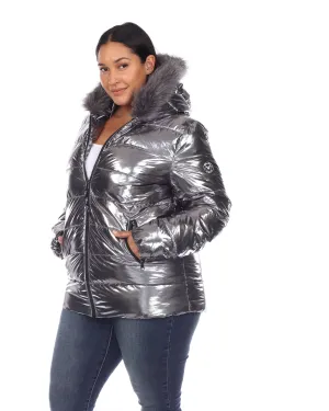 Metallic Puffer Coat with Hoodie | Silver