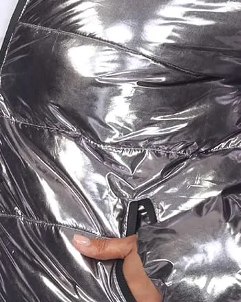 Metallic Puffer Coat with Hoodie | Silver