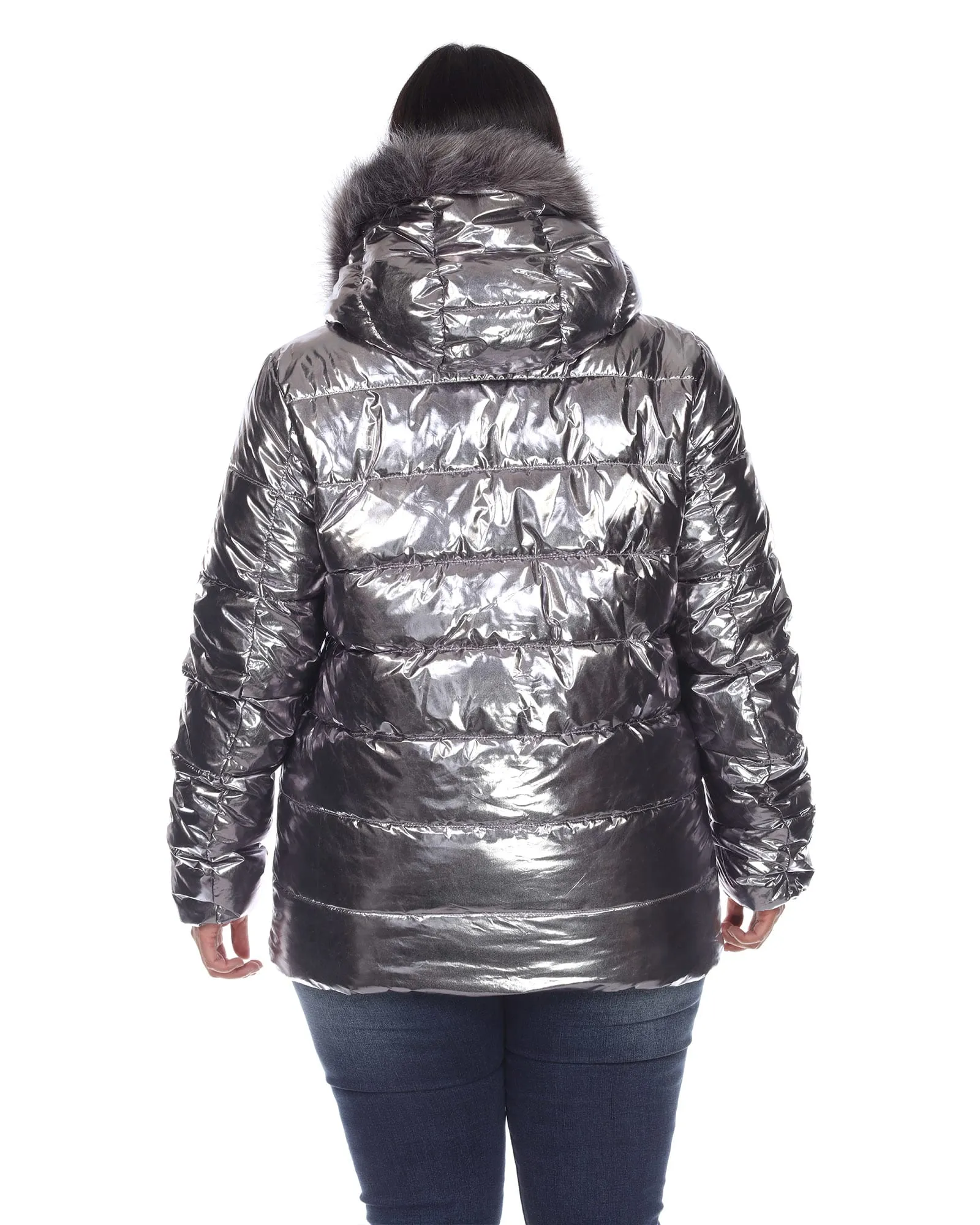 Metallic Puffer Coat with Hoodie | Silver