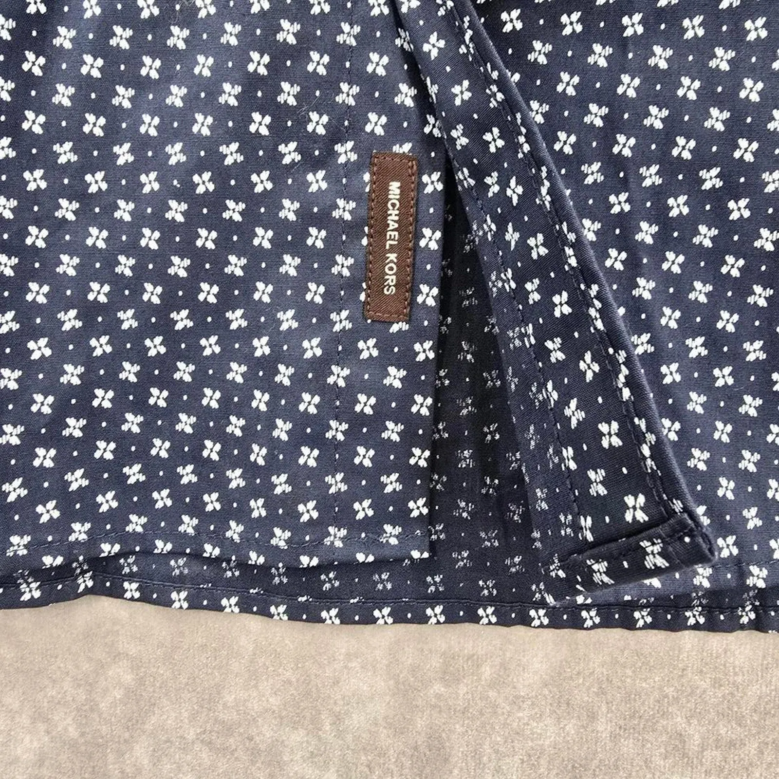 Michael Kors Blue Midnight Button Up Floral Long Sleeve Stretch Slim Fit Mens XL