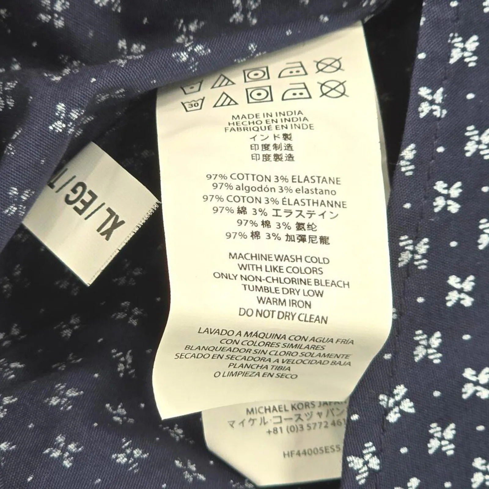 Michael Kors Blue Midnight Button Up Floral Long Sleeve Stretch Slim Fit Mens XL