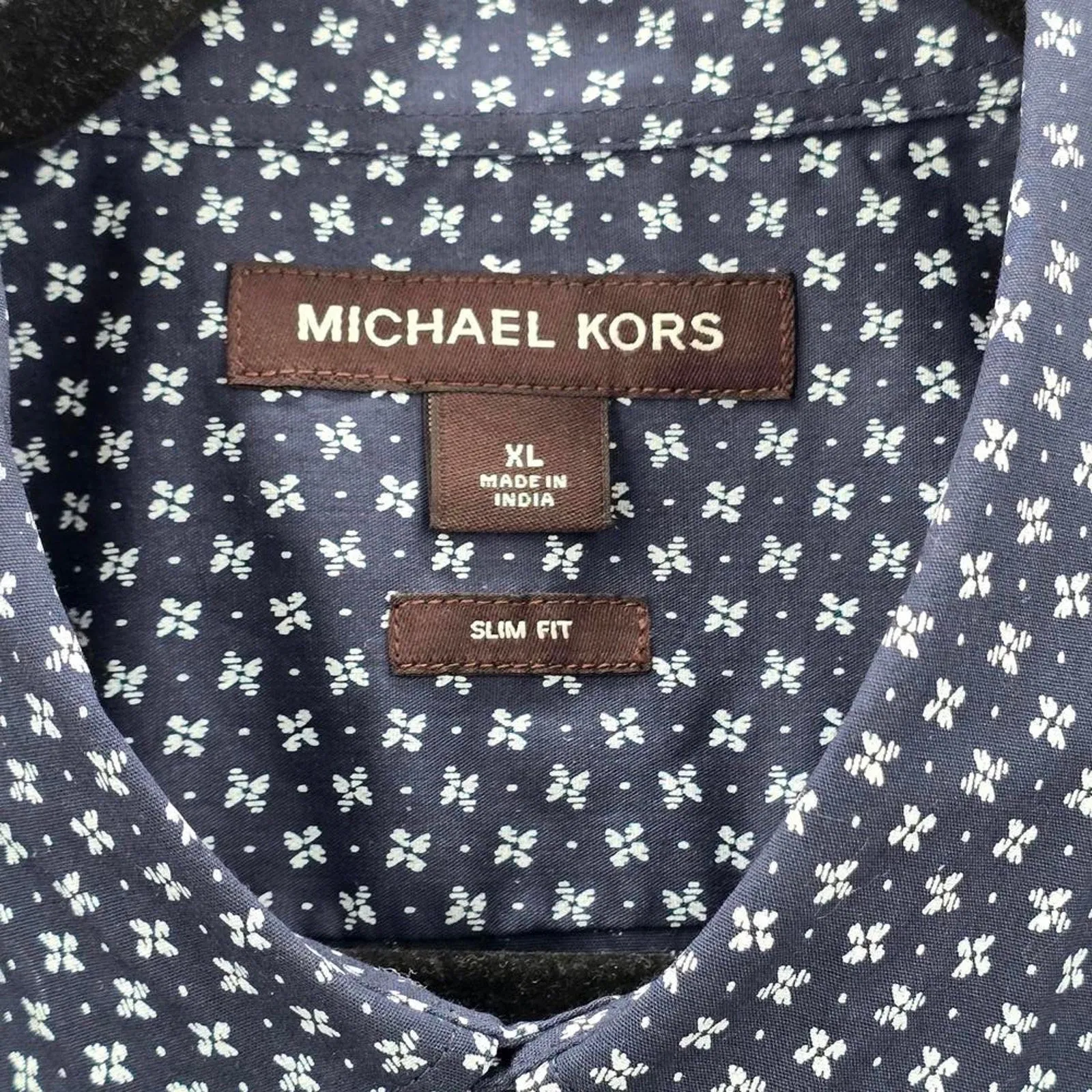 Michael Kors Blue Midnight Button Up Floral Long Sleeve Stretch Slim Fit Mens XL