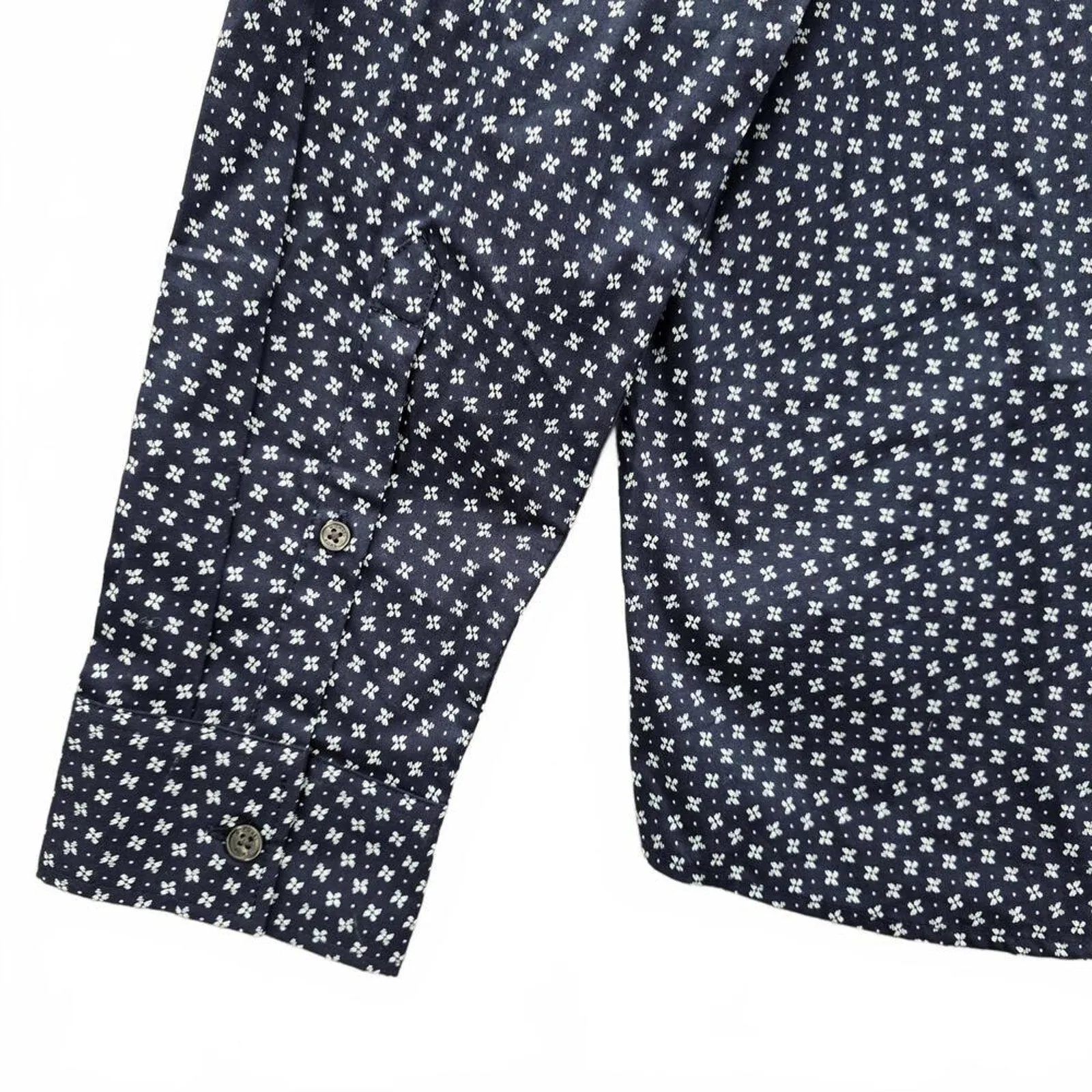Michael Kors Blue Midnight Button Up Floral Long Sleeve Stretch Slim Fit Mens XL