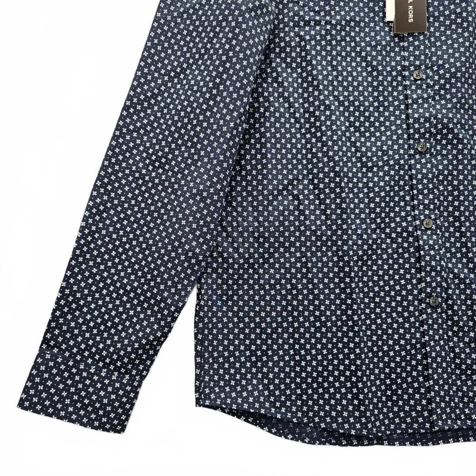 Michael Kors Blue Midnight Button Up Floral Long Sleeve Stretch Slim Fit Mens XL